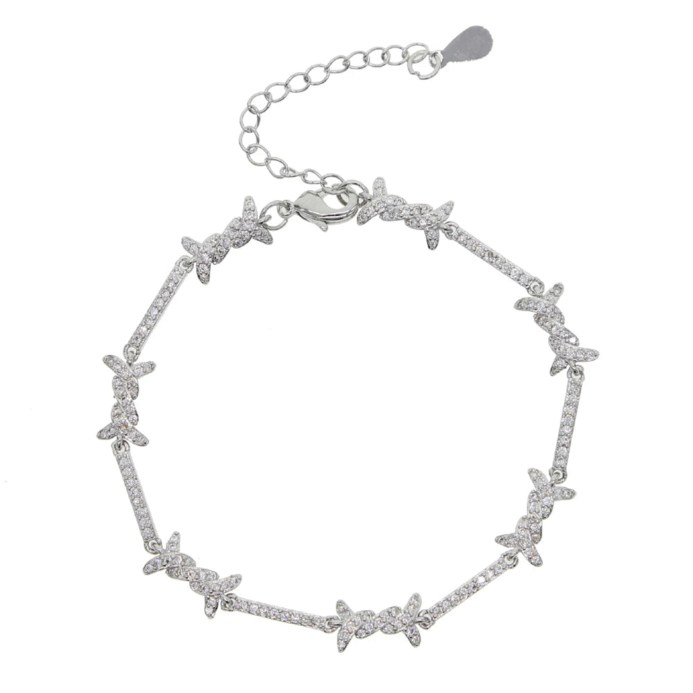 2023 Geometric CZ Bar Barbed Wire Charm Choker Necklace Bracelet 5A Cubic Zirconia Adjust Chain Fashion Girl Women Jewelry Sets