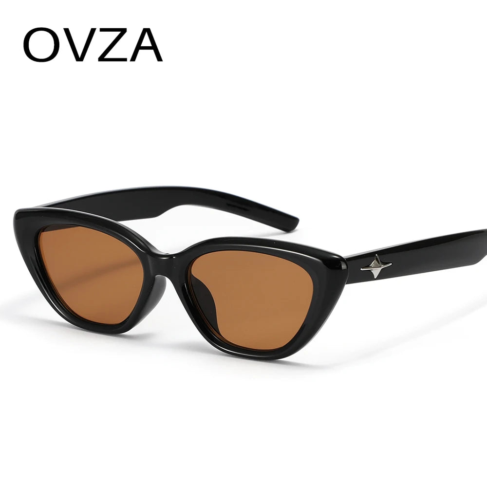 OVZA Retro Cat Eye Womens Sunglasses Brand Designer Vintage Mens Eyeglasses Narrow Frame Anti-UV Lens S1072