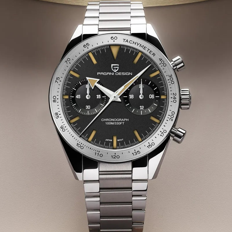 PAGANI DESIGN 2023 Mens watches Moon Quartz  Watch men speed Sport waterproof Chronograph AR Sapphire VK64 Steel Retro Luminous